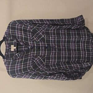 Lucky Brand Flannel Plaid Shirt Long Sleeves Collarless pockets L
